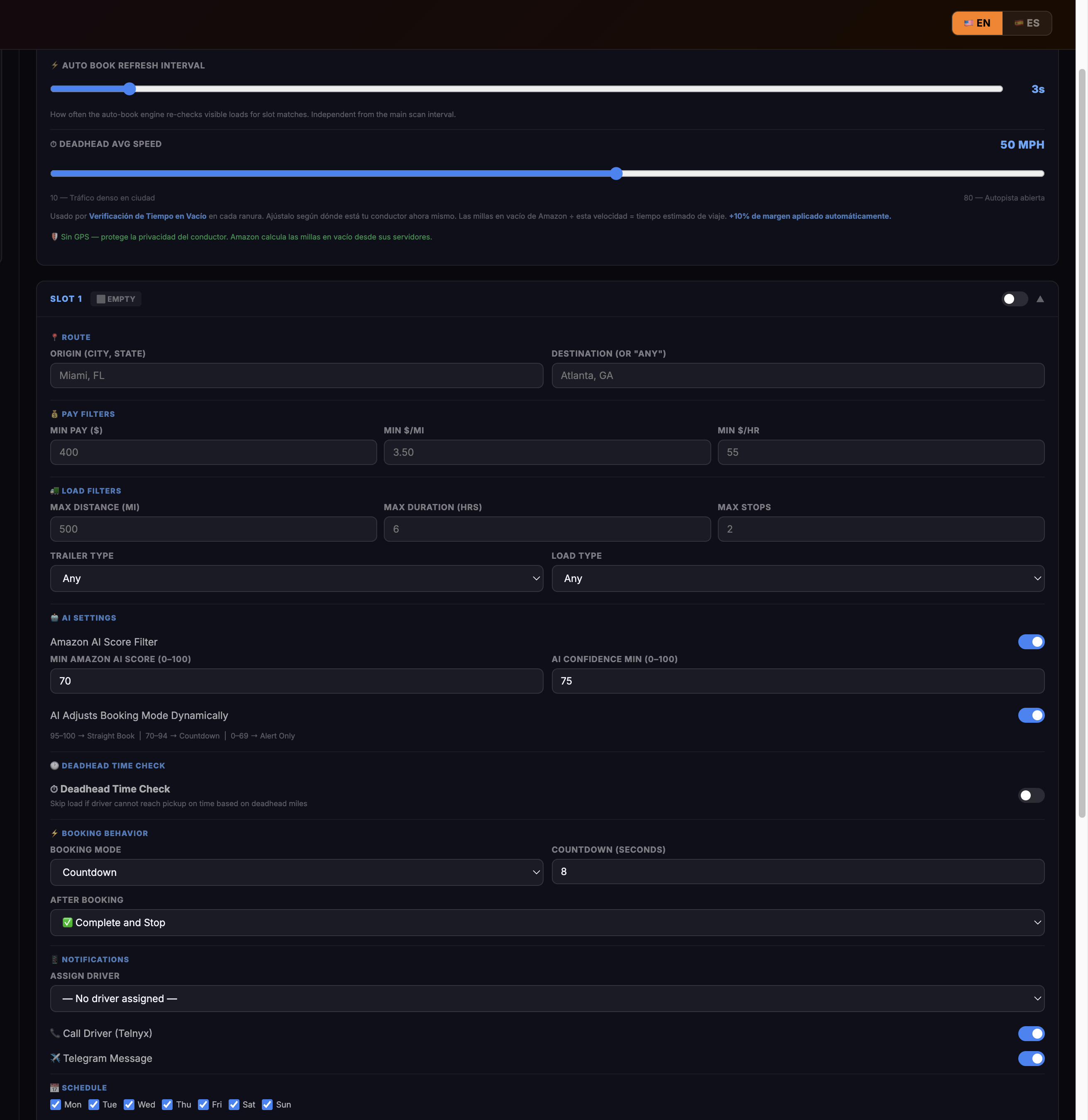 Slot configuration with route and filters
